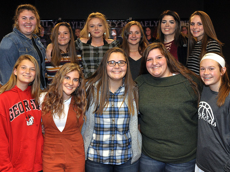 The Fannin County junior varsity softball team held their end of the season banquet at Blue Ridge First Baptist Church’s youth building Monday, November 18. Shown following the banquet are, from left, front, Kati Kraft, Teagan Cioffi, Madison Mitchum, Kalliee Stanley, Jayden Bailey; and back, Katilyn Green, Chelsey Frye, Carly Holloway, Zoe Putnam, Josilynn Newton and Kinley Long. Not pictured: Jade Dixon, Payton Bearden, Jaylen Green and Danielle Walden.