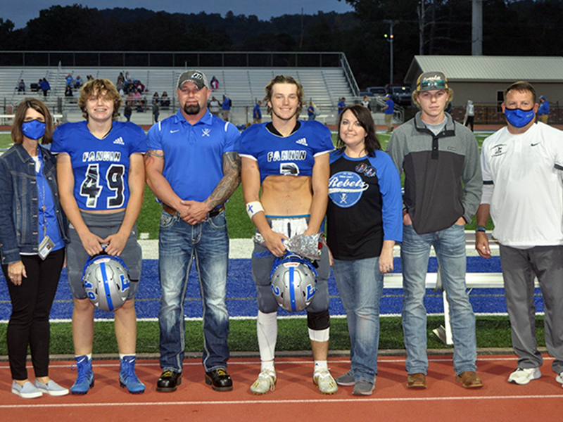Jake Sands was honored, along with 15 other seniors before the Rebels game against Gordon Central Friday, October 9. Shown are, from left, brother, Cade Sands, father, Mike Sands, Sands, mother, Holly Sands and brother, Zach Sands.