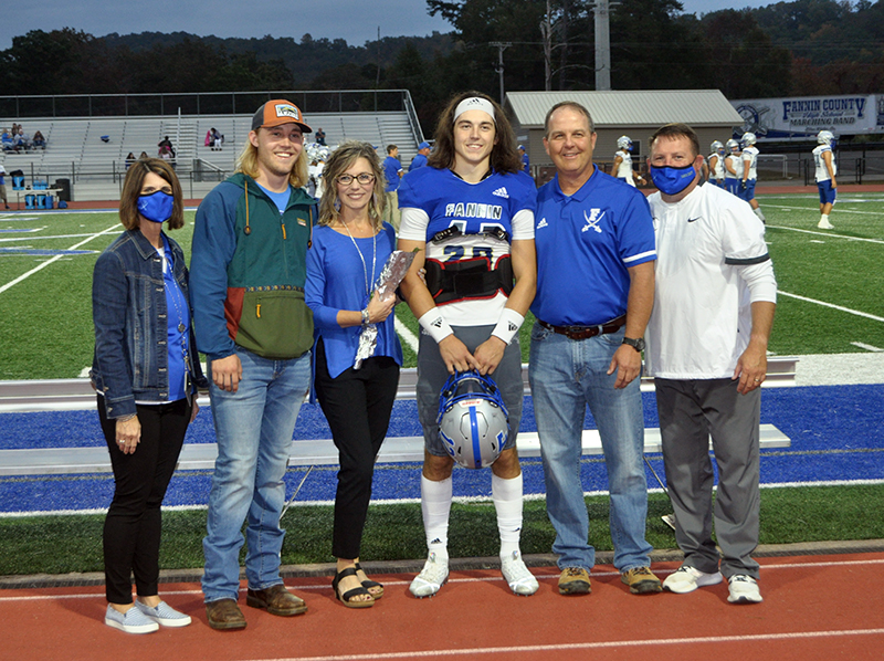 Luke Holloway was one of 15 football seniors to be honored during Fannin County’s senior night, before the game against Gordon Central Friday, October 9. Shown are, from left, brother, Clay Holloway, mother, Jill Holloway, Holloway and father, Pat Holloway.