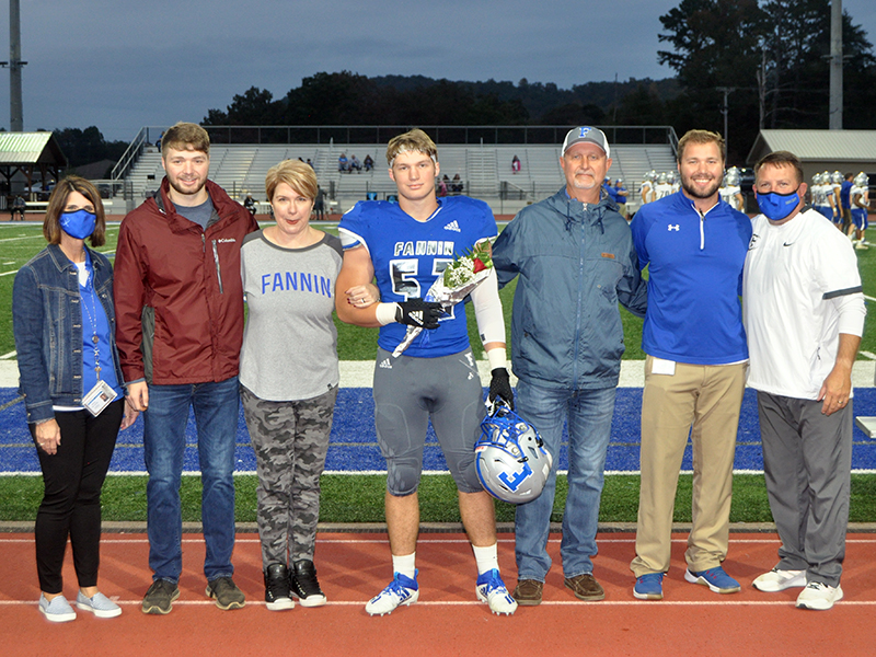 Micah O’Neal was one of 15 football seniors honored before Fannin’s game with Gordon Central Friday, October 9. Shown are, from left, brother, Isaac O’Neal, mother, Becky O’Neal, O’Neal, father, Eddie O’Neal and brother, Noah O’Neal.