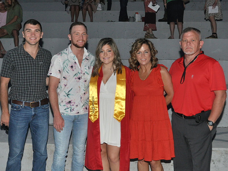 Honor graduate Kaitlyn Goode was recognized with the rest of Copper Basin’s 2021 graduating class Thursday, May 20. Shown following the graduation ceremony are, from left, Jacob Goode, brother; Jesse Goode, brother; graduate Kaitlyn Goode; Amy Goode, mother; and David Goode, father.