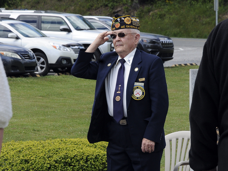 Veterans Chaplain James Galloway salutes during the Memorial Day service. Galloway is also a member of the North Georgia Honor Guard.