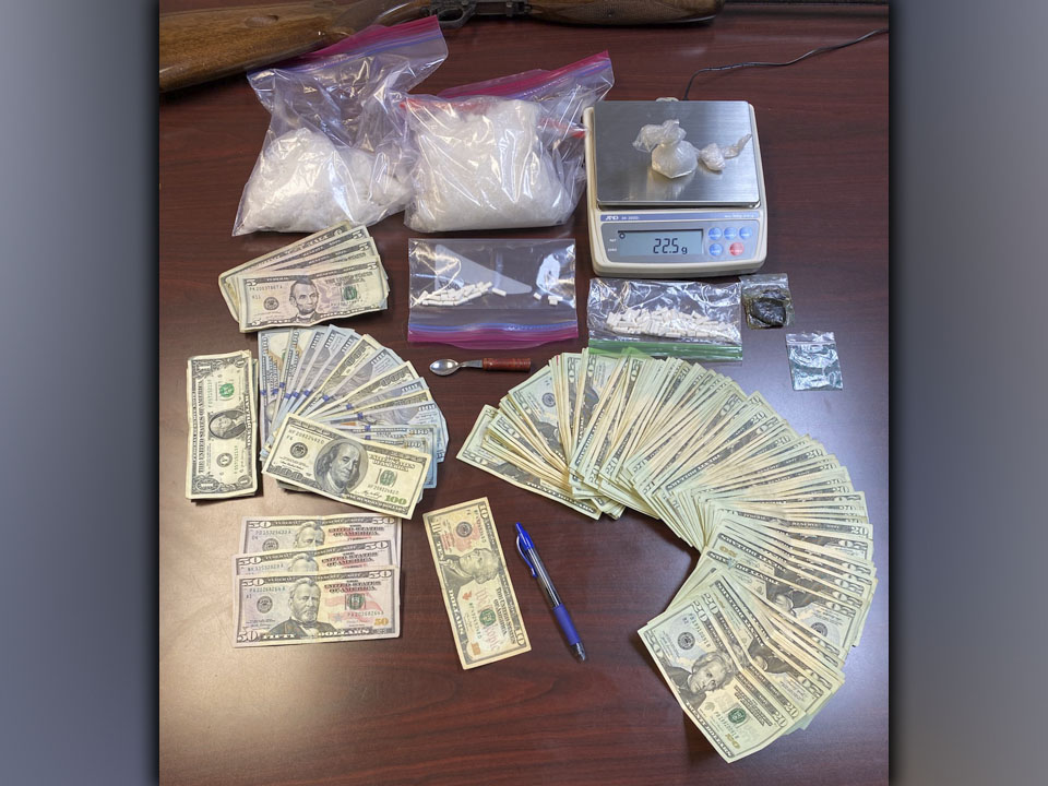 Almost 800 grams of methamphetamine, which is over three-fourths of a kilo, over $4,000 in cash, 60 Xanax tablets, THC in paste form, and drug related objects, above, were confiscated during the arrests of two people on drug trafficking and other related charges August 4. A third arrest in the case came August 9. 