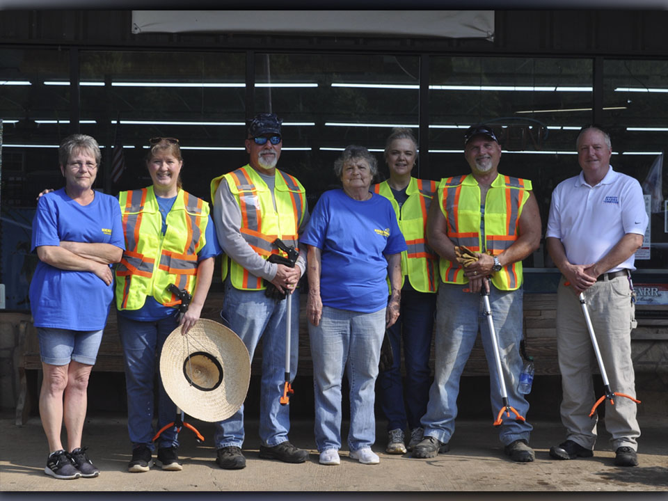 Citizens of Turtletown came together to clean up trash along Runion Road in Turtletown Saturday, July 24. Standing outside the Kickstart Convenience Store on Highway 68, are, from left, Mel Taylor, owner of Kickstart Convenience Store Dee Dee Deal, Jeff Thomason, Yvonne Veal, Patty Freeman, Ronney Freeman and Tennessee Litter Grant Director for Polk County William Wallace.