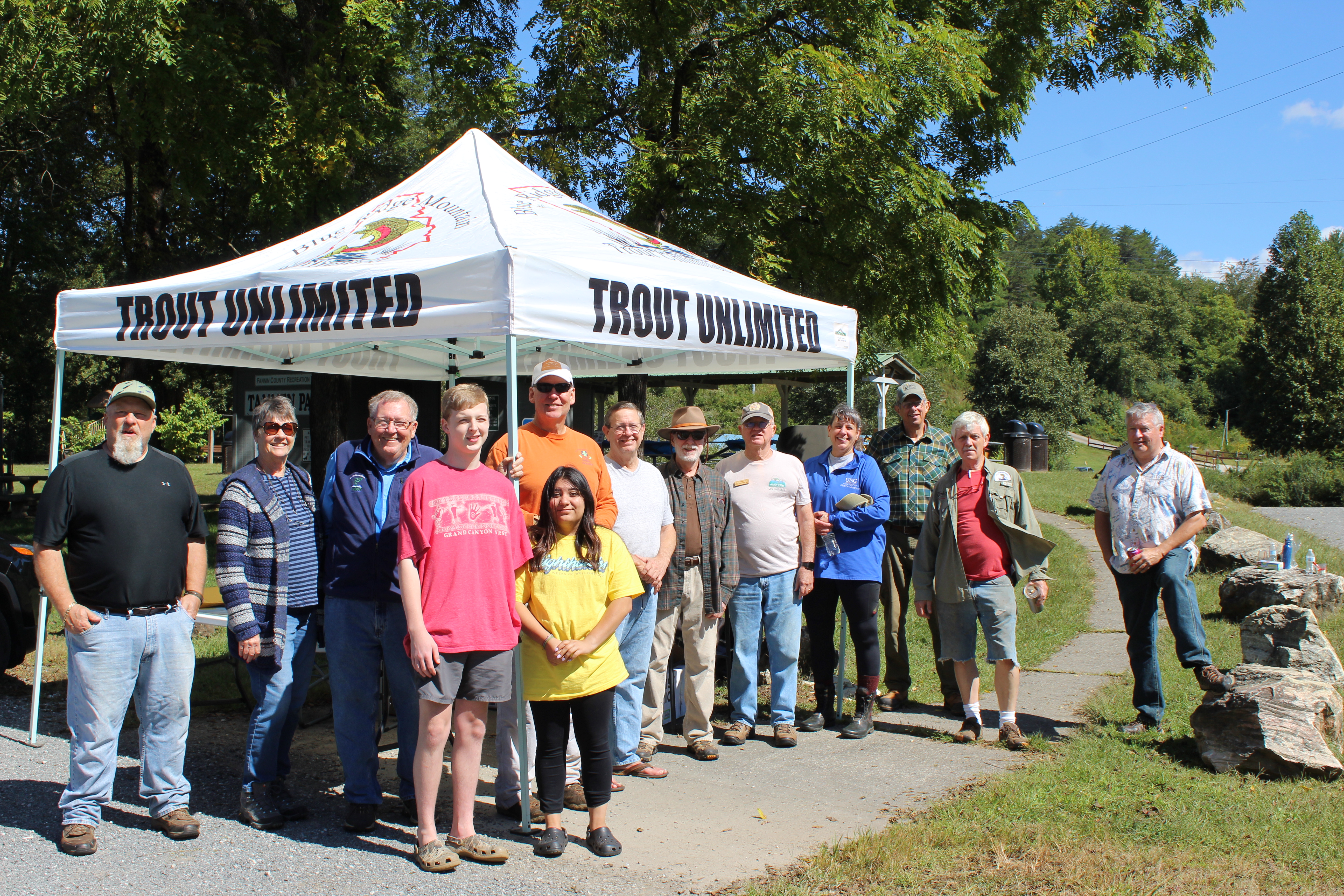 Sixty-seven volunteers collected 1,800 pounds of trash, five tires, a traffic barrel and a freezer during Rivers Alive hosted by Blue Ridge Mountain Trout Unlimited Saturday, September 25. Shown are, from left, Doris Riggs, Carl Riggs, David Britain, Macy Ruiz, Bob Reich, Mike Kapperman, Neil McDonald, John Jenkins, Anna Speesson, Bob Murrah, Sandy Reinauer and Bob Wetzsteon.
