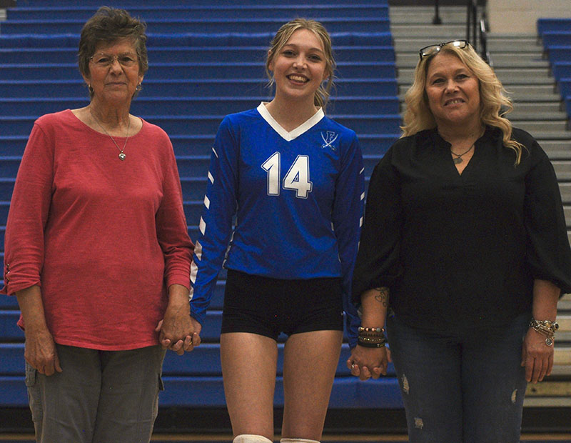 The Fannin County High School volleyball team honored their seniors Tuesday, October 4. Senior Elyssa Whicker, middle, was escorted by her grandma Doris Bridges, left, and her mother Shannon Whicker. 