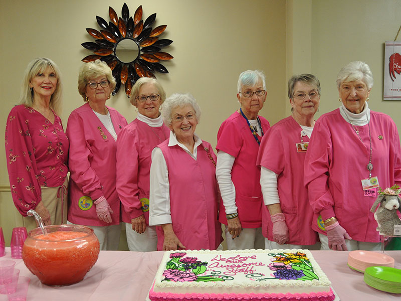 The Hospital Auxiliary, the Pink Ladies, at Fannin Regional Hospital hosted an appreciation reception for hospital employees Monday, March 20. Auxiliary President Shirley Copeland said, “This is our way of thanking everyone for all their hard work and exceptional care during the past few years. Shown preparing for the event are, from left, Susan Kiker, Becky Guthrie, Joyce Mitchell, Shirley Copeland, Jean Bonnewitz, Barbara Cheatham and Carole Thomas.