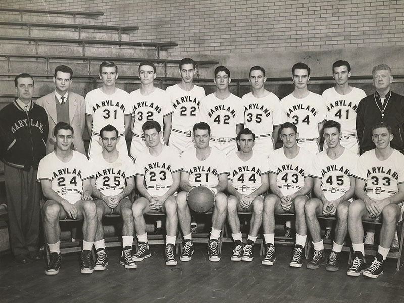 Jack Myers, #22 back row, smiles in a team photo at Maryland, 1949.  