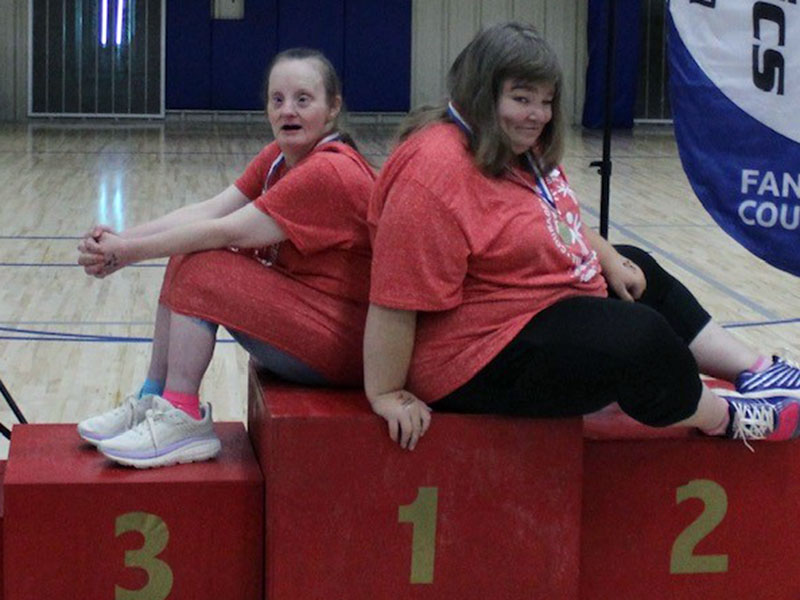Mineral Springs Center’s Eula Jane Myers and Jessica Parks shared first place in Special Olympics basketball held at the Fannin County Recreation Center. .