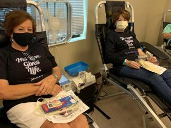 Lora Lewis and Diane Parker donated blood through Blood Assurance in honor of Michelle Sowers who passed away last year following an extended battle with cancer.