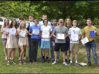 The Fannin County track and field team held their banquet at Horseshoe Bend Park Tuesday, May 25. Shown following the ceremony are, from left, front, Macy Hawkins, Carlee Holloway, Nate Smith, James Bewley, James Mercer, Luke Callihan and Thomas Mercer; and back, Alayna Dockery, Matthew Crowder, Jackson Mercer, Slade Epperson, Austin Garland and Jackson Davis.