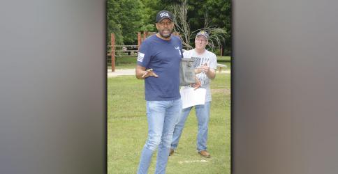 Vernon Jones brought his campaign for governor of Georgia to Fannin County Saturday, June 19. He is shown speaking to a crowd at Ron Henry Horseshoe Bend Park.