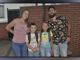 West Fannin Elementary School started the first day of the 2021-2022 school year Friday, July 30. Emily and Josh Hawkins were there to help their children, Jonesy (front left) and Aeria, to their first classes.