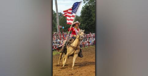 Miss Rodeo USA Kylee Campbell gets the show started during the 25th Annual Kiwanis club of Blue Ridge and Mountain Valley Motors Rodeo Saturday night.