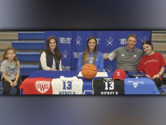 Fannin County Lady Rebel Becca Ledford chose to further her academic and athletic career Wednesday, December 10, when she signed a National Letter of Intent to play basketball at the University of West Georgia. Shown during the ceremony are, from left, Lennon Ledford, sister; Cami Ledford, mother; Becca Ledford, Phillip Ledford, father; and Reagan Ledford, sister.