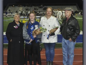 Fannin County High School band senior Lilly Davis was recognized along with the other band seniors Friday, November 5, at Fannin’s last home football game of the regular season. Shown during the ceremony are, from left, Diana Davis; senior Davis; Jaime Davis and Lou Davis.