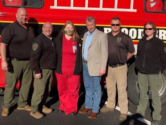Shown, from left, are Investigator John Arp, Major Keith Bosen, Blood Assurance employee Jennifer Eagle, Fannin County Sheriff Dane Kirby, Captain Justin Turner and Investigator Erin Sehl, who all took part in the blood drive February 8 in memory and honor of the Gazaway family.