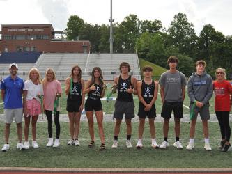 The Fannin County High School track and field teams competed in the 2A State Championship May 12, May 13 and May 14. The athletes photographed made the podium in their event(s). Shown are, from left, Coach Lucas Roof, Carlee Holloway, Lindsey Holloway, Caylee Gaddis, Monica Consentino, Corbin Davenport, Zechariah Prater, Hayden Lynch, Tyler Stevenson and Head Coach Miranda Roof. 