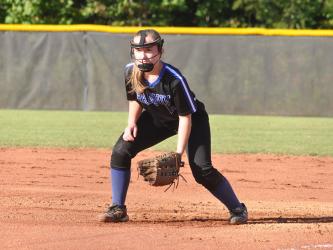 Danielle Walden (13) gets in defensive position for the Lady Rebels in recent action for the softball team.