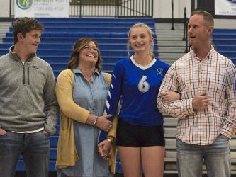 The Fannin County High School volleyball team honored their seniors Tuesday, October 4. Senior Ava Queen, middle right, was escorted by, from left, her brother Eli Queen, her mother Tara Queen and her father Jeff Queen.
