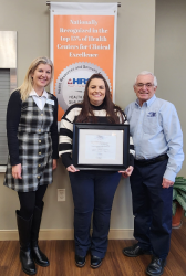 The Accountable Care Organization (ACO) recently recognized  a member of their organization, Georgia Mountains Health, for the high standard of care delivered to Medicare patients through its offices. Shown are, left, Amy Morgan, ACC of Georgia, Charissa Carter, Outreach Manager Georgia Mountains Health and Steven Miracle, CEO.