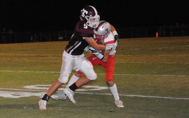 Cougar Dawson Worthy (7) pulls in a catch during Copper Basin’s game against Tellico Plains Friday, September 13. Worthy had a touchdown on the evening.