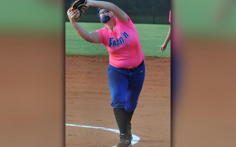 Lady Rebel Josilynn Newton catches a pop-fly during Fannin’s game with the Lady Spartans Thursday, September 5.