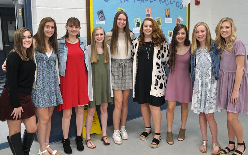 The Fannin County Lady Rebels junior varsity volleyball team held their end of the season banquet Tuesday, October 16. Junior varsity members pictured from left, Jenna Young, Alyssa Anderson, Clara Payne, Kadie Thomason, Rachel Bruce, Kaylie Kendall, Rachel Prater, Abby Vest and Brooklyn Cole. Not pictured Prisila Bautista.