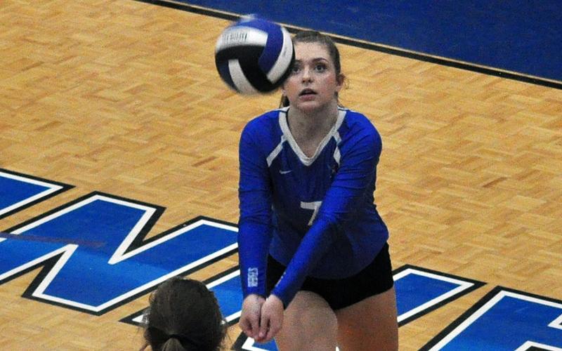 Lady Rebel Abby Ledford digs a ball out to keep a volley going in recent action for Fannin County.