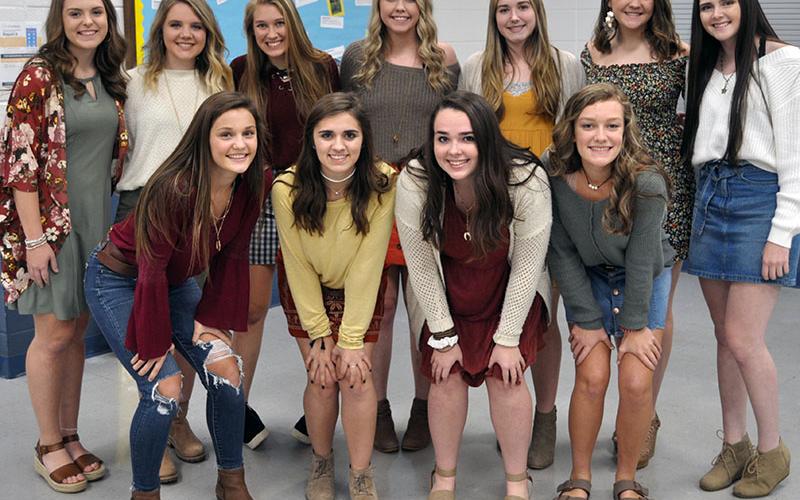 The Fannin County Lady Rebels varsity volleyball team celebrated a successful season at their end of the season banquet at Fannin County High School Tuesday, October 15. Lady Rebels are shown from left, front, Becca Ledford, Madison Bowers, Haley Parks, Reagan York; back, Abby Ledford, Courtney Earls, Sydnie Jones, Hannah Green, Paige Foresman, Carly Crawford and Cheyanne Tilson.