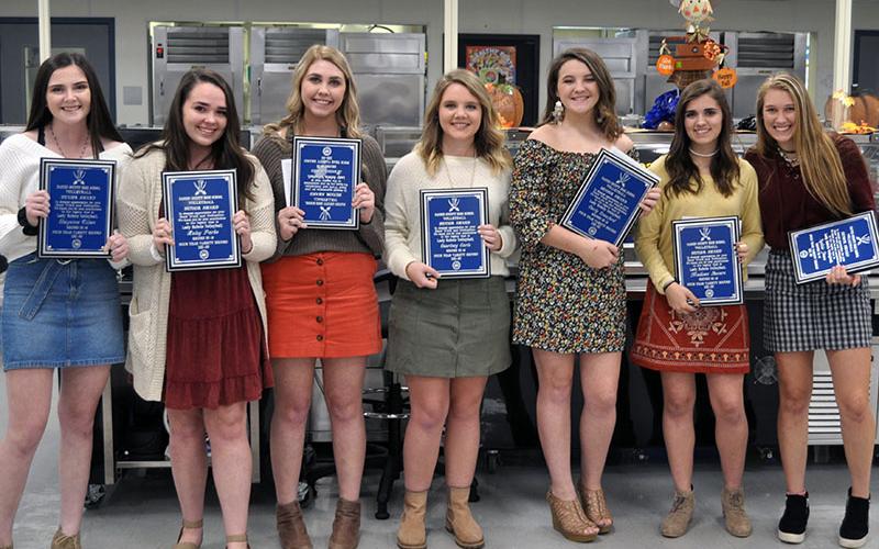 Seven seniors were celebrated at the Fannin County Lady Rebels volleyball banquet Tuesday, October 15. Seniors are, from left, Cheyanne Tilson, Haley Parks, Hannah Green, Courtney Earls, Carly Crawford, Madison Bowers and Sydnie Jones.