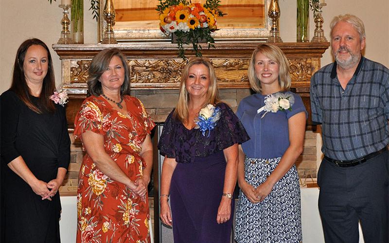The Teachers of the Year for Fannin County’s five schools for the 2019-2020 school year are, from left, Kimberly Brannon with West Fannin Elementary, Dana Harper with East Fannin Elementary, Jill Dyer with Fannin County High School, Ashley Coffinger with Blue Ridge Elementary School, and David Queen with Fannin County Middle School.
