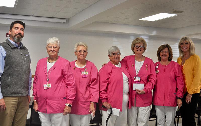 Members of the Fannin Regional Hospital Auxiliary received service hour pins during their quarterly meeting Thursday, October 17. Shown are, from left, Fannin Regional Interim CEO Jason Jones, Carol Thomas, Vicky Goddard, Lena Hill, Becky Guthrie, Cheryl Drake and Fannin Regional Director of Volunteer Services Susan Kiker.