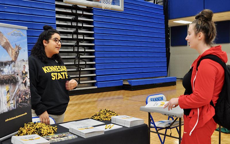 Fannin County High School student Cassidy Nichols spoke with Samantha Class from Kennesaw State University at the Probe College Fair Friday, October 25.