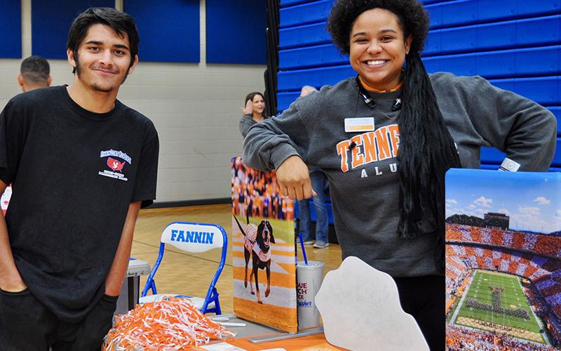 Fannin County High School student Justin Tanner spoke with Kennedy Kyle from The University of Tennessee while browsing colleges at the Probe College Fair Friday, October 25.