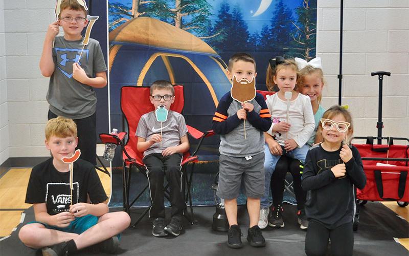 East Fannin Elementary School students gathered at the school for a camping themed literacy night Wednesday, October 16. Shown are Eric Carter, Ashton Carter, Vera Grace Price, Sophie Price, Xander Sparks, Harper Newton and Henry Newton.