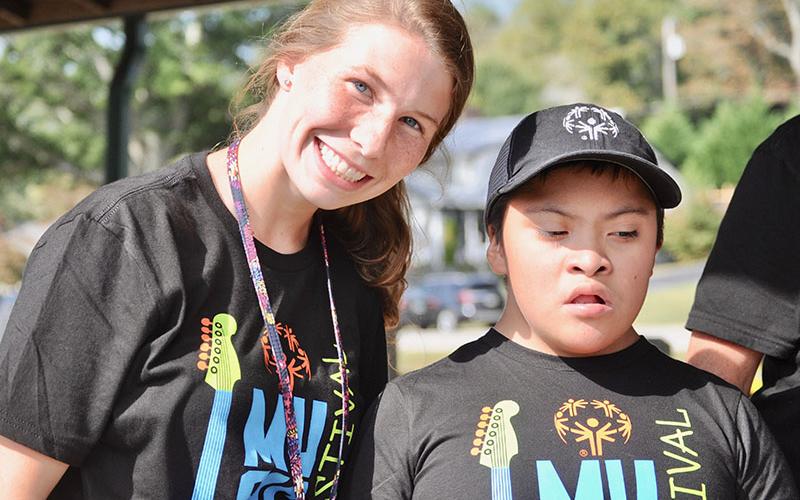 Blue Ridge Elementary School paraprofessional Hannah Nicholson, left, and athlete David Rios-Espinoza attended the 2019 Fannin County Special Olympics Music Festival at the downtown Blue Ridge park Friday, September 27.