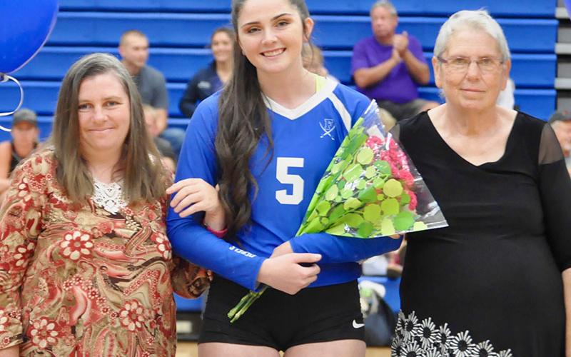 The Fannin County High School Volleyball team honored their Lady Rebel seniors during Senior Night Thursday, September 26. Shown are, from left, Lola Tilson, Lady Rebel Cheyanne Tilson and Rachel Tilson.