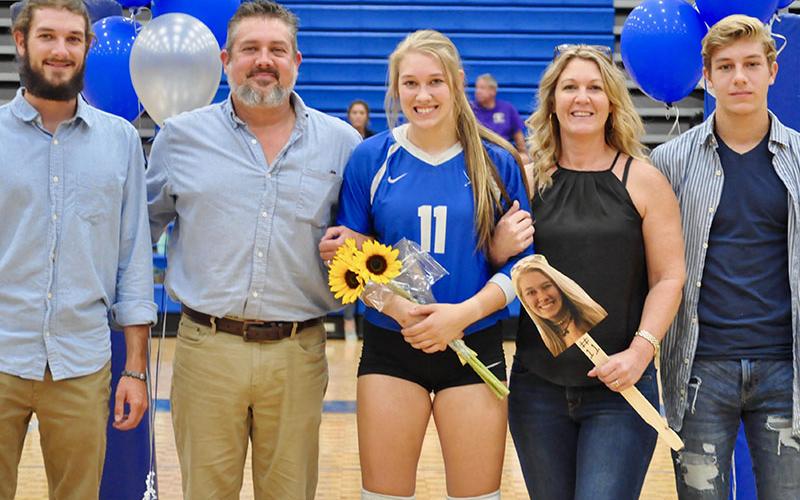 Lady Rebel Sydnie Jones was honored during Fannin County High School Volleyball team’s Senior Night. Shown are, from left, Connor Jones, Anthony Jones, Jones, Melinda Jones and Andrew Jones.