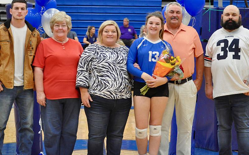 The Fannin County High School Volleyball team honored their Lady Rebel seniors during Senior Night Thursday, September 26. Shown are, from left, Isaac Crawford, Diana Ferguson, Rebecca Crawford, Lady Rebel Carly Crawford, Charlie Crawford and Nick Crawford.