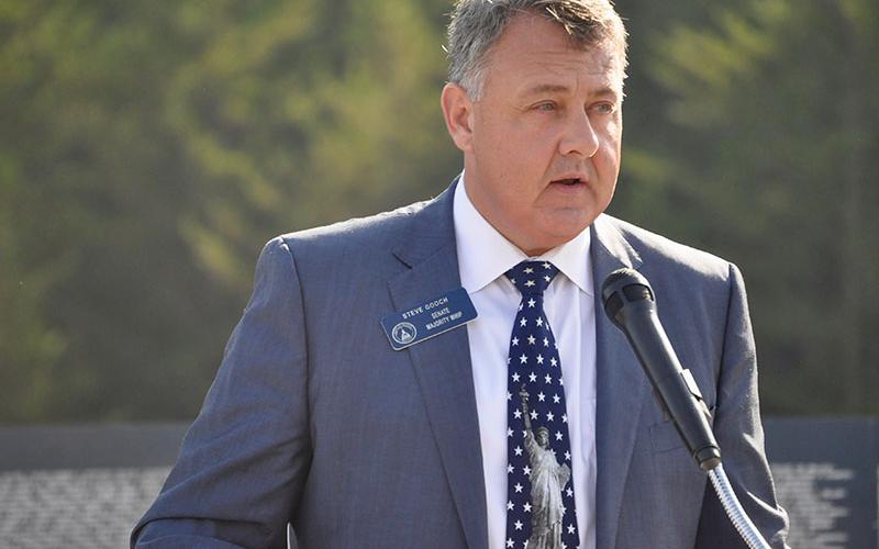 Georgia State Senator Steve Gooch speaks to a crowd of The The Vietnam Traveling Memorial Wall memorial service attendees Friday, October 4. News Observer photo/ Sydney Taylor