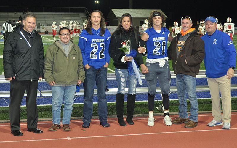 Fannin County High School honored the football seniors before the Rebels game against GAC Friday, November 8. Shown are, from left, Jaden Owensby, brother; Cason Owensby, brother; Kimberly Owensby, mother; senior Treylyn Owensby and Shannon Owensby, father.