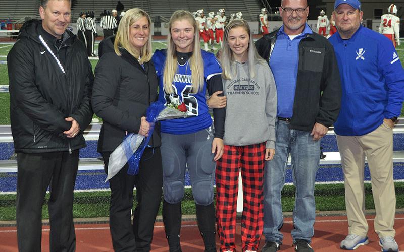 Sarah Sosebee was one of the FCHS seniors honored at senior night Friday, November 8. Pictured are, from left, Tracy Sosebee, mother; senior Sarah Sosebee, Hannah Sosebee, sister; and Mike Sosebee, father.