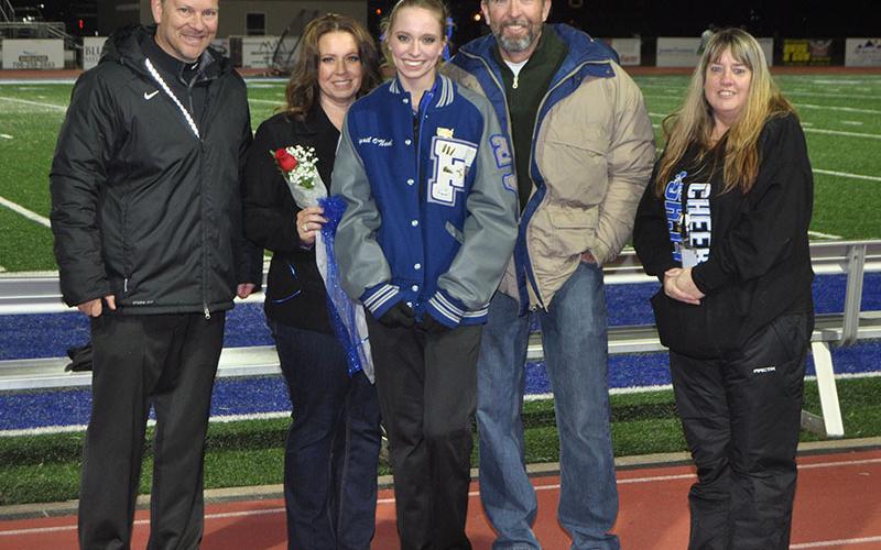 Abigail O’Neal was honored at Fannin’s senior night ceremony Friday, November 8. O’Neal is shown with her parents Dewayne and Tiffany O’Neal.