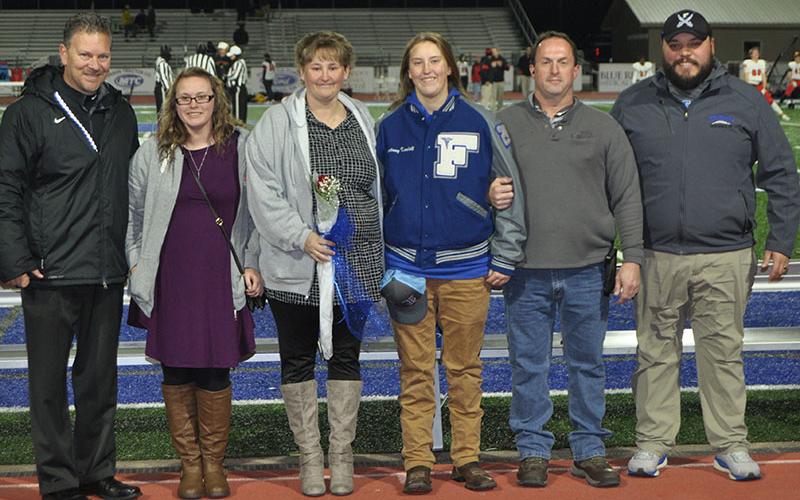 Student athletic trainer Kourtney Kendall was honored at Fannin’s senior night Friday, November 8. Pictured are, from left, Kelsey Kendall, sister; Pam Kendall, mother; senior Kourtney Kendall and Calvin Kendall, father;