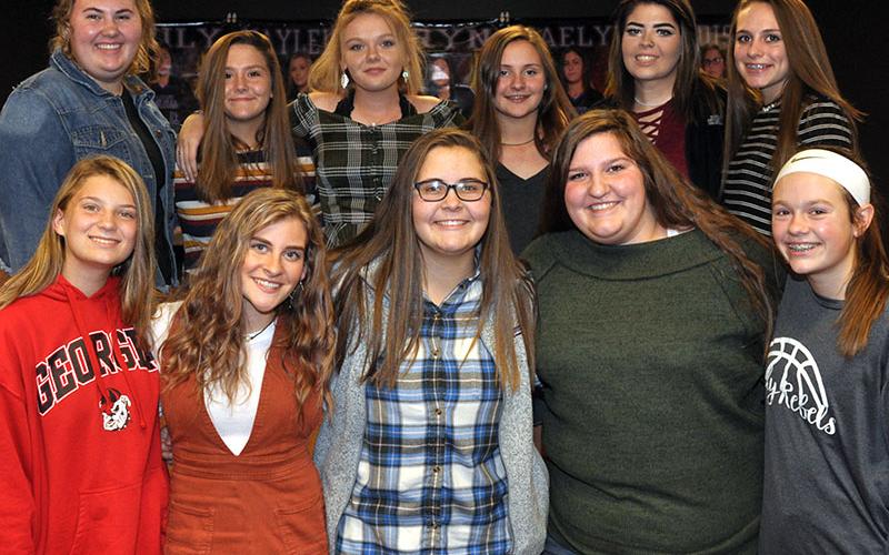 The Fannin County junior varsity softball team held their end of the season banquet at Blue Ridge First Baptist Church’s youth building Monday, November 18. Shown following the banquet are, from left, front, Kati Kraft, Teagan Cioffi, Madison Mitchum, Kalliee Stanley, Jayden Bailey; and back, Katilyn Green, Chelsey Frye, Carly Holloway, Zoe Putnam, Josilynn Newton and Kinley Long. Not pictured: Jade Dixon, Payton Bearden, Jaylen Green and Danielle Walden.