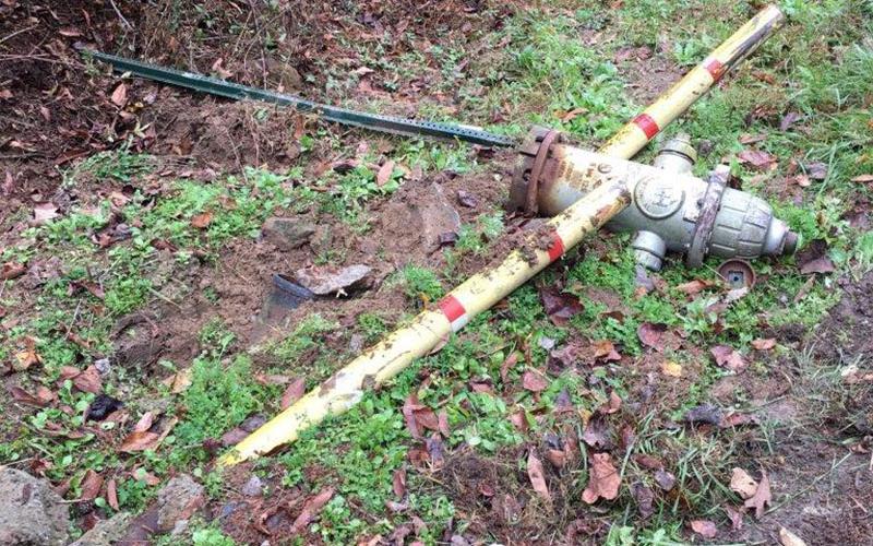 The damage to this fire hydrant was promptly reported. This is not true of all such instances, Fire Chief Larry Thomas says.
