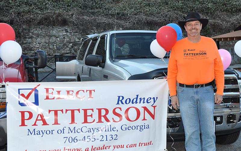 Rodney Patterson was the most visible of the McCaysville candidates on election day, waving to voters as they entered city hall. Patterson lost his bid for mayor, being defeated by incumbent Thomas Seabolt.