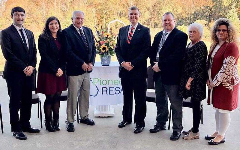 Retired Fannin County School System Superintendent Morgan Arp was named the school system’s 2019 “Pioneer in Education” at Pioneer RESA’s Pioneers in Education awards ceremony Friday, November 1. Shown are, from left, Arp’s children Thomas Arp and Christie Gribble, Arp, Superintendent Dr. Michael Gwatney, Assistant Superintendent Robert Ensley, Deputy Superintendent Betsy Hyde and Administrative Assistant Denise Messer.