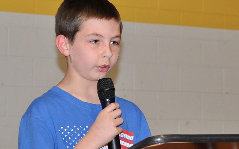 East Fannin Elementary School student Deagan Kendall performed a reading at the school’s veterans program Wednesday, November 6.